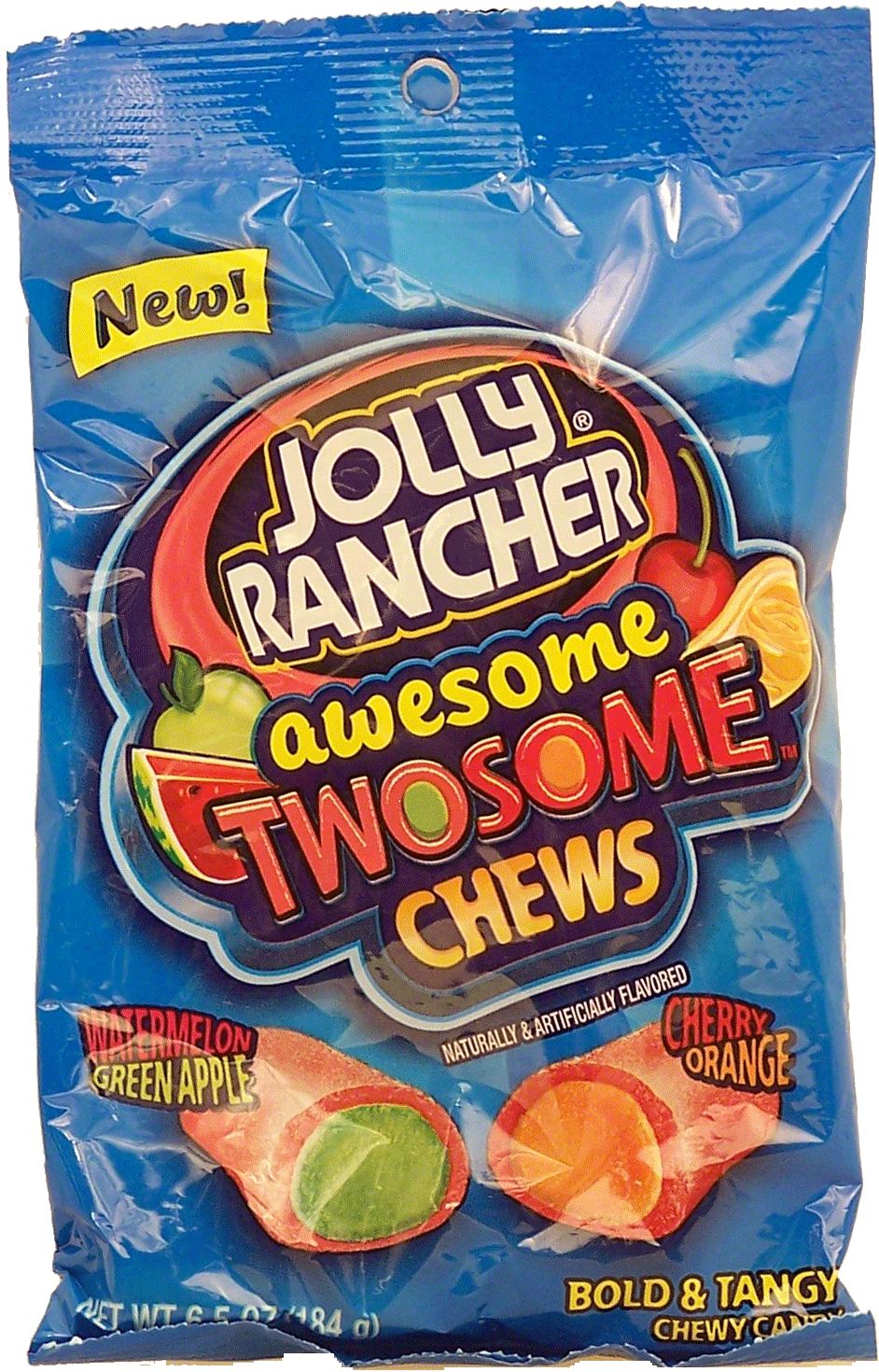 Jolly Rancher awesome twosome bold & tangy chewy candy; watermelon-green apple, cherry-orange Full-Size Picture